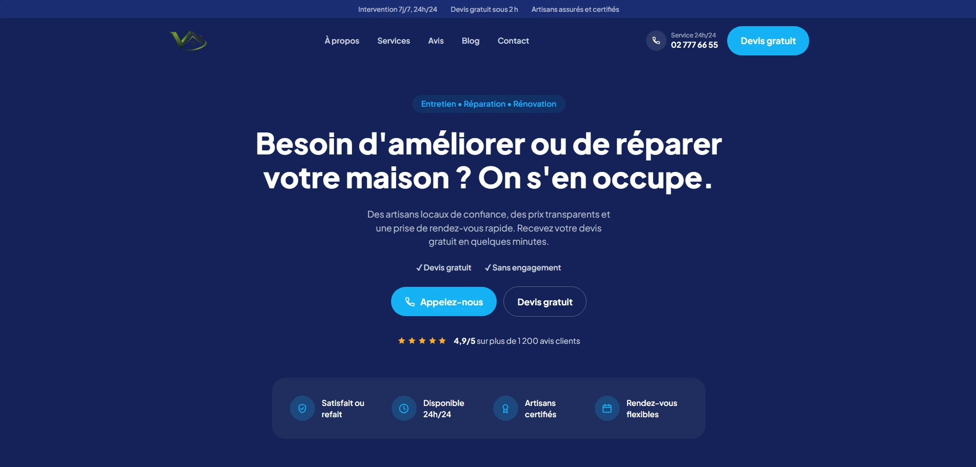 Site Vitrine pour une Plateforme de Services à Domicile Aperçu réalisation site internet Site Vitrine pour une Plateforme de Services à Domicile - Création de site web par l'agence Digitalova