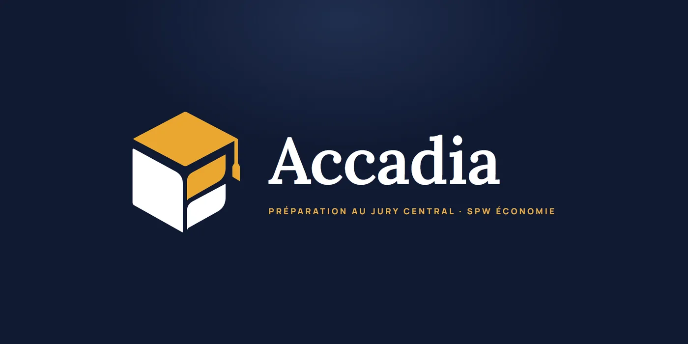 Logo Accadia : cube dont le dessus forme une toque de diplômé dorée et la face droite un livre ouvert, à côté du nom Accadia