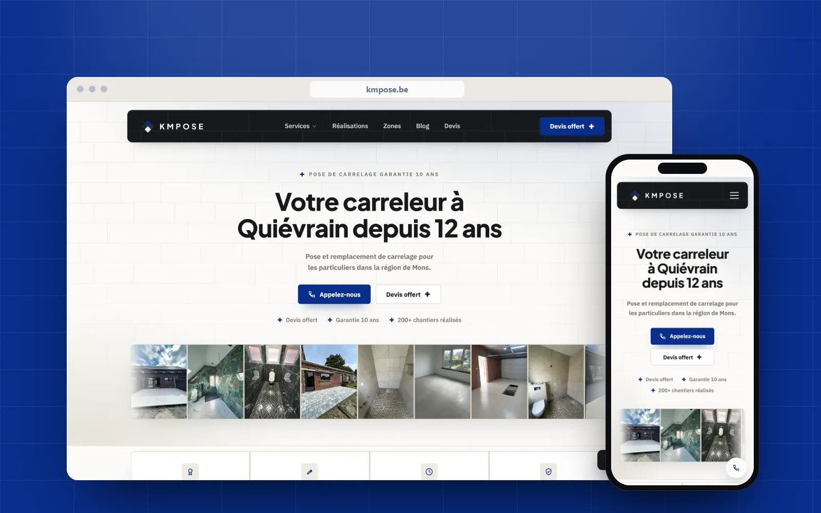 Site web et fiche Google pour un carreleur à Quiévrain - Artisan du bâtiment, réalisation Digitalova