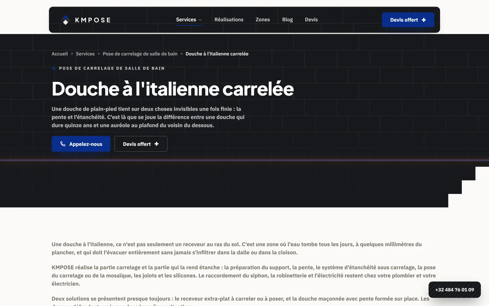 Page Douche à l'italienne carrelée de kmpose.be
